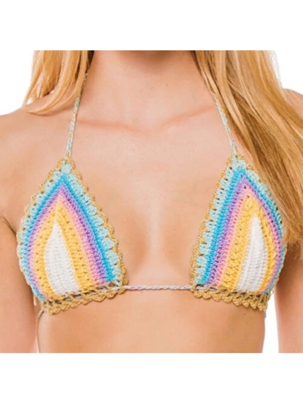 Pilyq Romance Crochet Bikini Top Halter Rainbow Pastel Crocheted Tie $108
